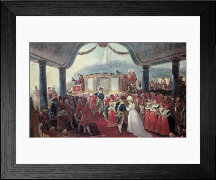 Framed Print : DEBRET, Jean Baptiste (1768-1848). Arrival of Archduchess Leopoldine to Rio de Janeiro. Leopoldine of Austria arriving to Rio de Janeiro to marry emperor Pedro I of Brazil (1817)
