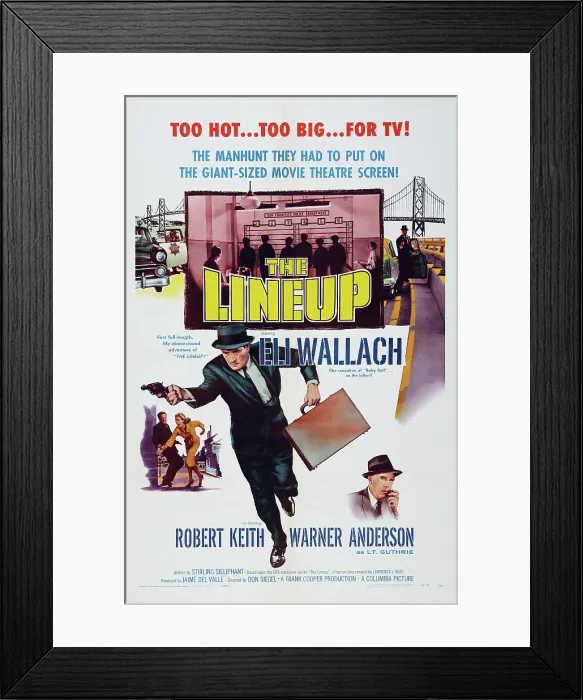 Framed Print : THE LINEUP, US poster art, center: Eli Wallach; bottom right: Warner Anderson, 1958 Framed Print : THE LINEUP, US poster art, center: Eli Wallach; bottom right: Warner Anderson, 1958