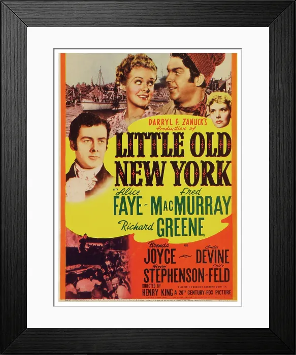 Framed Print : LITTLE OLD NEW YORK, US poster art, top from left: Richard Greene, Alice Faye, Fred MacMurray on midget window card, 1940, TM and Copyright 20th Century Fox Film Corp
