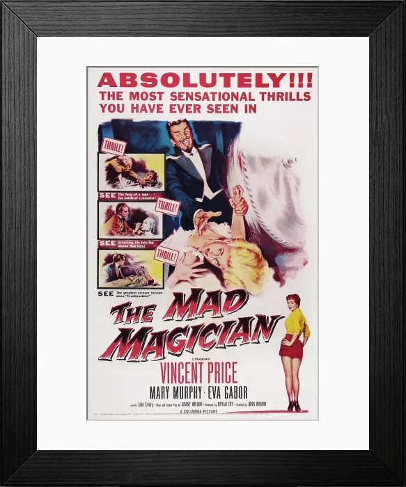 Framed Print : THE MAD MAGICIAN, US poster art, Vincent Price, Eva Gabor, Mary Murphy, 1954