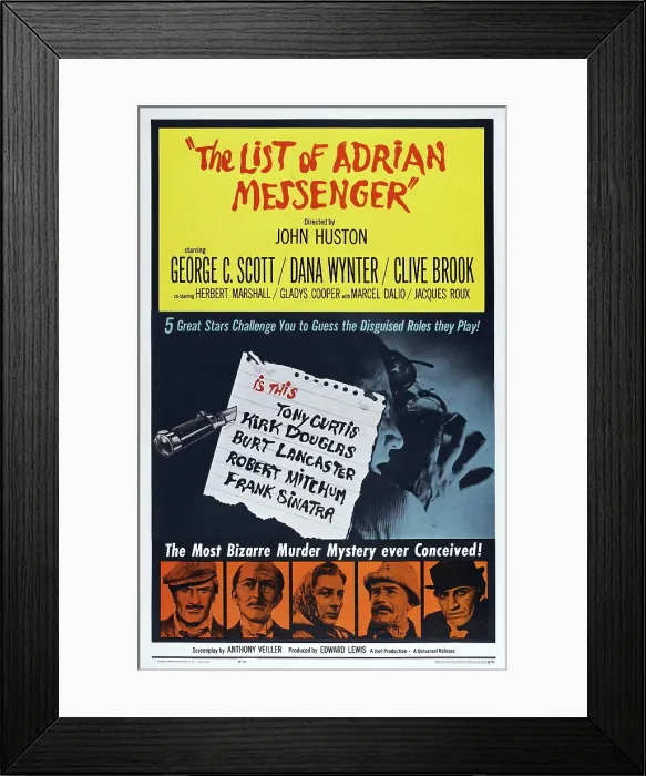 Framed Print : THE LIST OF ADRIAN MESSENGER, US poster, 1963 Framed Print : THE LIST OF ADRIAN MESSENGER, US poster, 1963
