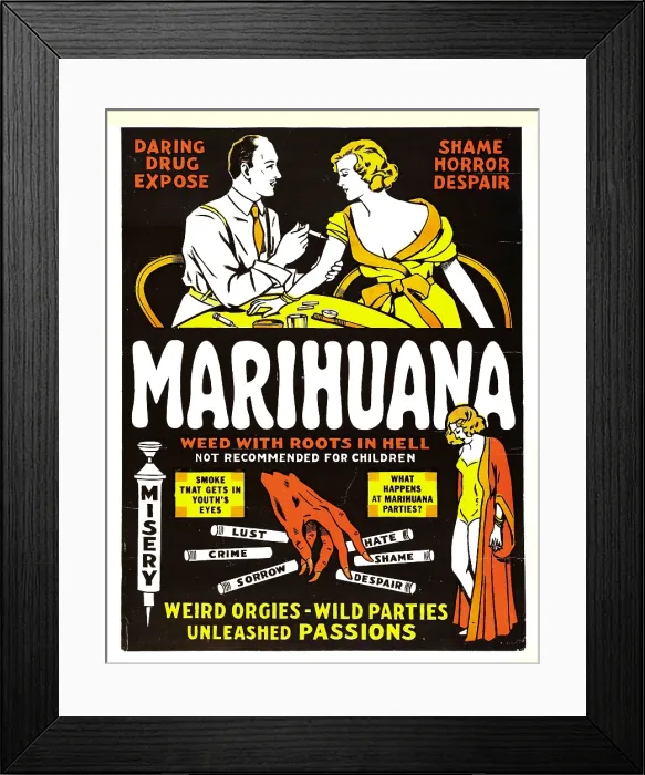 Framed Print : MARIHUANA, (aka MARIHUANA, THE WEED WITH ROOTS IN HELL!), 1936 Framed Print : MARIHUANA, (aka MARIHUANA, THE WEED WITH ROOTS IN HELL!), 1936