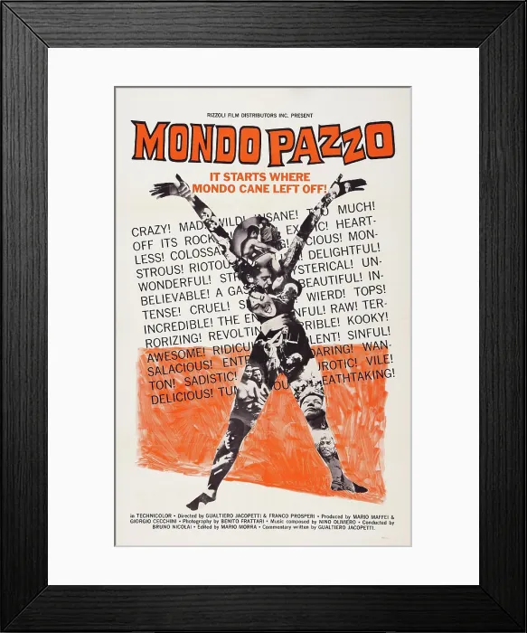 Framed Print : MONDO PAZZO, (aka MONDO CANE 2, aka CRAZY WORLD), US poster art, 1963