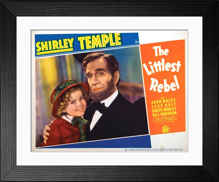 Framed Print : THE LITTLEST REBEL, lobbycard, from left: Shirley Temple, Frank McGlynn Sr. as Abraham Lincoln, 1935. TM and Copyright 20th Century Fox Film Corp