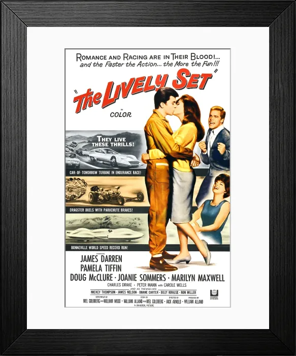Framed Print : THE LIVELY SET, kissing center, from left: James Darren, Pamela Tiffin; on right, from top to bottom: Doug McClure, Joanie Sommers, 1964 Framed Print : THE LIVELY SET, kissing center, from left: James Darren, Pamela Tiffin; on right, from top to bottom: Doug McClure, Joanie Sommers, 1964