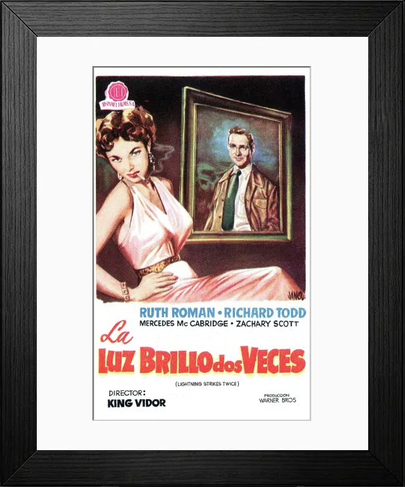 Framed Print : LIGHTNING STRIKES TWICE, (aka LA LUZ BRILLO DOS VECES), Ruth Roman, Richard Todd (in painting), 1951