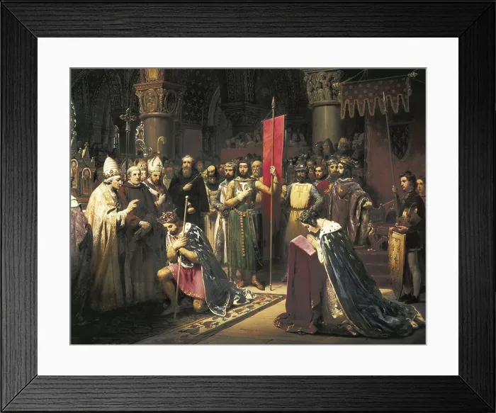Framed Print : MAUZAISSE, Jean Baptiste (1784-1844). King Louis VII takes the Oriflamme at Saint-Denis, 1147. 1840. Second Crusade Framed Print : MAUZAISSE, Jean Baptiste (1784-1844). King Louis VII takes the Oriflamme at Saint-Denis, 1147. 1840. Second Crusade