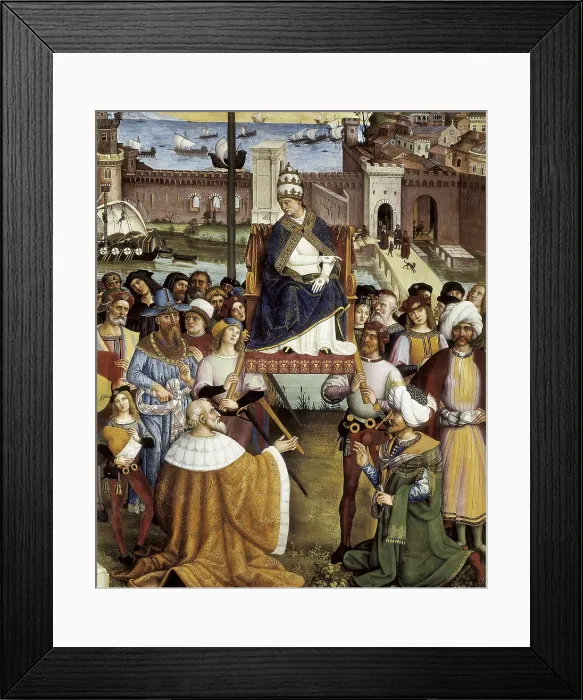 Framed Print : PINTURICCHIO, Bernardino di Betto, called Il (1454-1513). Piccolomini Library. Eneas Silvio as a commissioner of James II of Scotland. 1502-1508. ITALY. Siena. Cathedral Framed Print : PINTURICCHIO, Bernardino di Betto, called Il (1454-1513). Piccolomini Library. Eneas Silvio as a commissioner of James II of Scotland. 1502-1508. ITALY. Siena. Cathedral