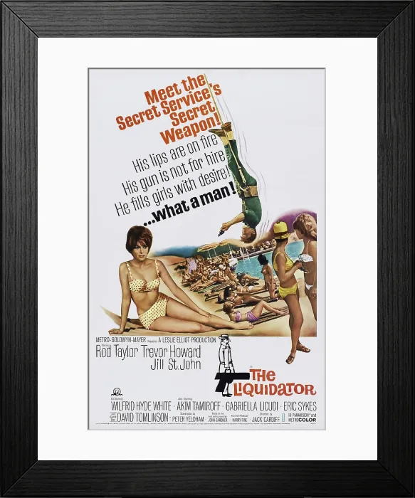 Framed Print : THE LIQUIDATOR, US poster art, left: Jill St John; center: Rod Taylor, 1965