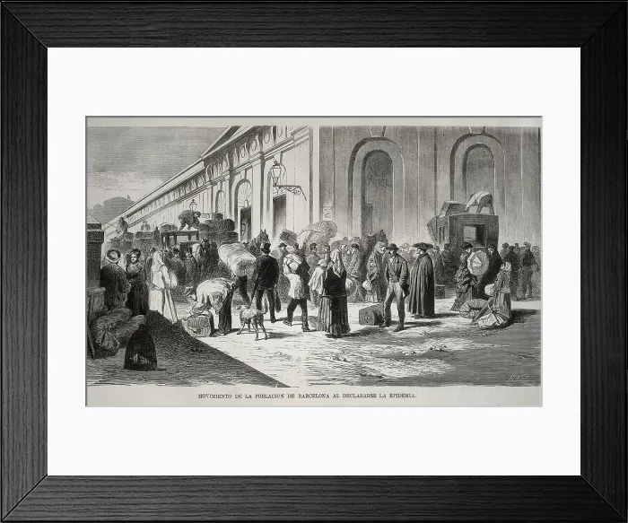 Framed Print : Spain (1870). Movement of population in Barcelona after the epidemic. Engraving. SPAIN. Barcelona. Biblioteca de Catalunya (National Library of Catalonia)