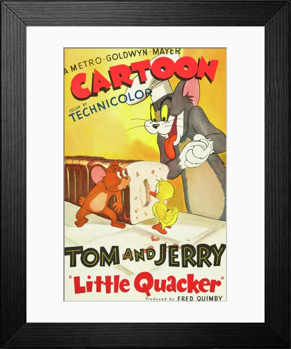 Framed Print : LITTLE QUACKER, l-r: Jerry the Mouse, Little Quacker, Tom the Cat on poster art, 1950