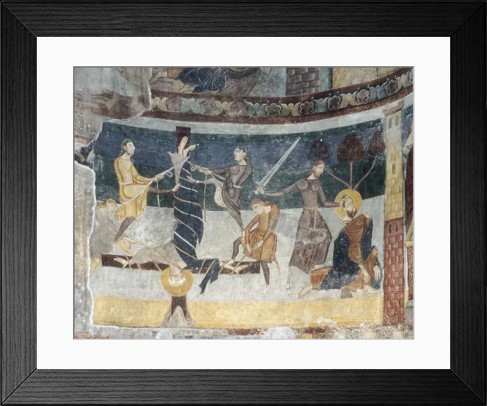 Framed Print : Decapitation of Saint John the Baptist. 12th c. SWITZERLAND. Mustair. Convent of St. John. Decoration of the apses. Romanesque art. Fresco