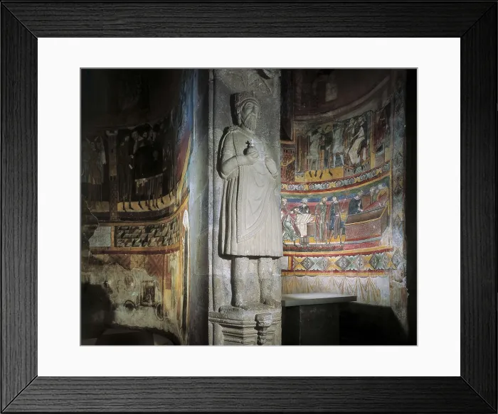 Framed Print : Convent of St John at Mstair. 8th-9th c. SWITZERLAND. GRAUBUNDEN. Mustair. Convent of St. John. Interior of the church. Apse frescoes and figue of Charles the Great (12th c.)