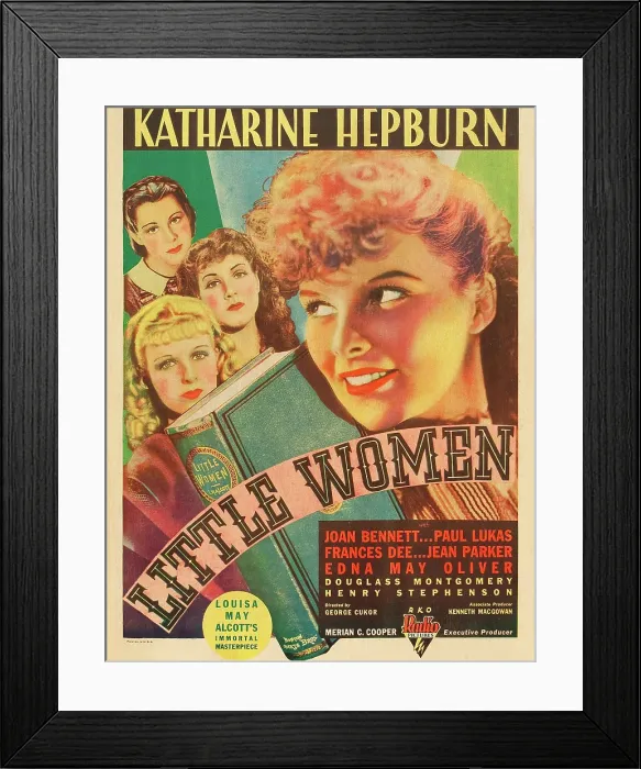 Framed Print : LITTLE WOMEN, from rear left: Frances Dee, Jean Parker, Joan Bennett, Katharine Hepburn on window card, 1933
