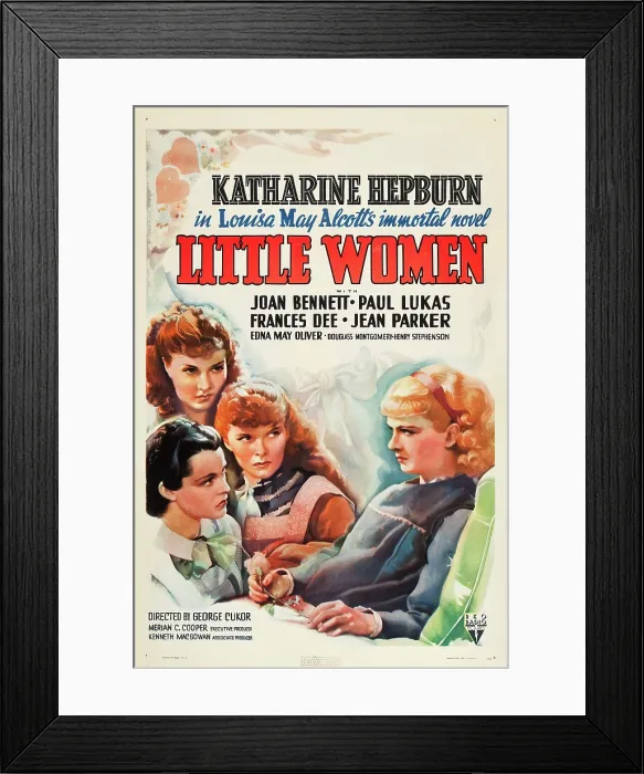 Framed Print : LITTLE WOMEN, l-r: Francess Dee, Jean Parker, Katharine Hepburn, Joan Bennett on poster art, 1933 Framed Print : LITTLE WOMEN, l-r: Francess Dee, Jean Parker, Katharine Hepburn, Joan Bennett on poster art, 1933