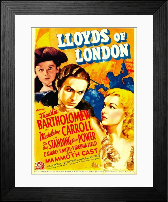 Framed Print : LLOYDS OF LONDON, from left: Freddie Bartholomew, Tyrone Power, Madeleine Carroll on midget window card, 1936, TM and Copyright 20th Century Fox Film Corp Framed Print : LLOYDS OF LONDON, from left: Freddie Bartholomew, Tyrone Power, Madeleine Carroll on midget window card, 1936, TM and Copyright 20th Century Fox Film Corp
