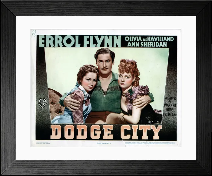 Framed Print : DODGE CITY, from left, Olivia de Havilland, Errol Flynn, Ann Sheridan, 1939
