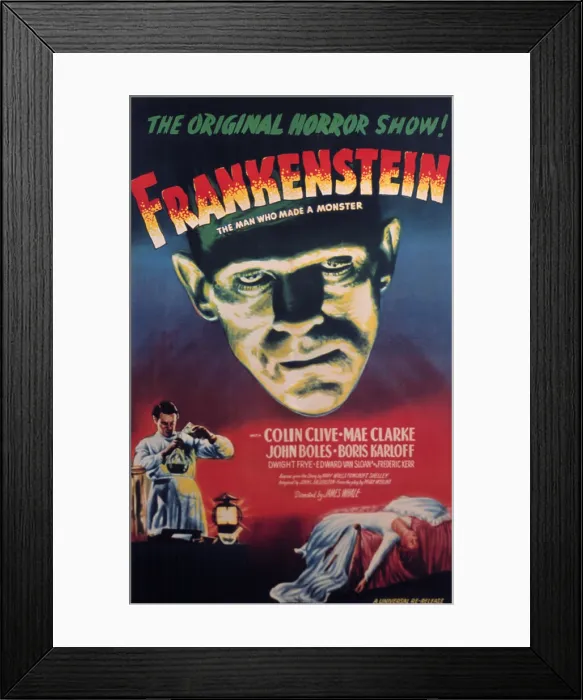 Framed Print : FRANKENSTEIN, Boris Karloff, Colin Clive, 1931, poster art