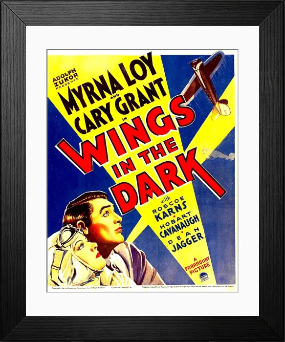 Framed Print : WINGS IN THE DARK, bottom from left: Myrna Loy, Cary Grant on window card, 1935 Framed Print : WINGS IN THE DARK, bottom from left: Myrna Loy, Cary Grant on window card, 1935
