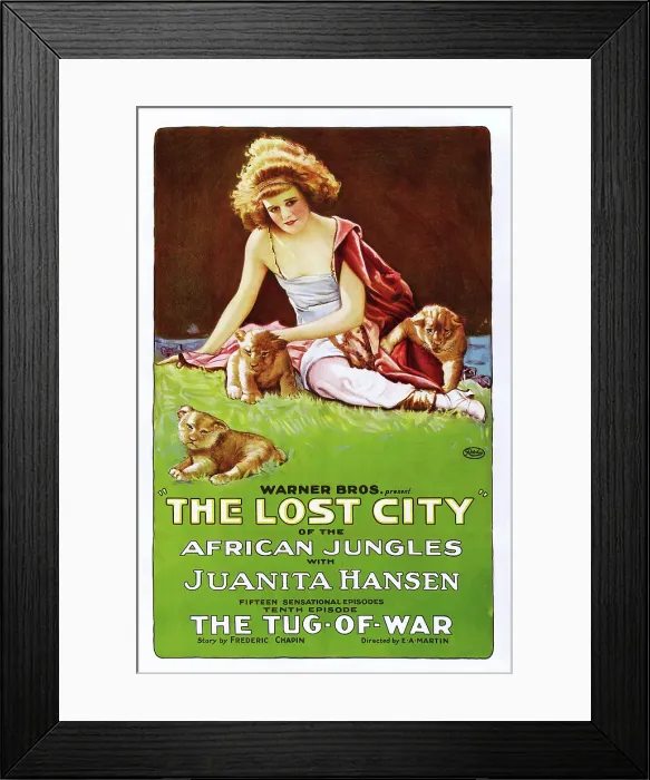 Framed Print : THE LOST CITY OF THE AFRICAN JUNGLES, Juanita Hansen in Episode 10: The Tug-Of-War, poster art, 1920 Framed Print : THE LOST CITY OF THE AFRICAN JUNGLES, Juanita Hansen in Episode 10: The Tug-Of-War, poster art, 1920