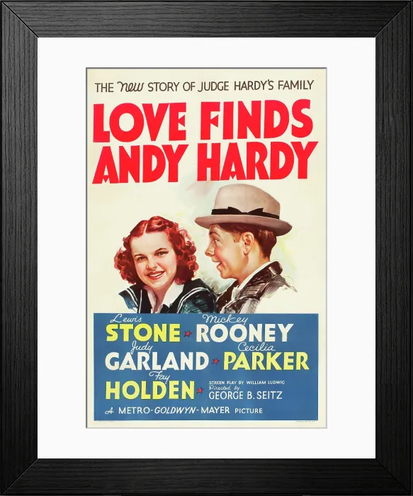 Framed Print : LOVE FINDS ANDY HARDY, l-r: Judy Garland, Mickey Rooney on poster art, 1938 Framed Print : LOVE FINDS ANDY HARDY, l-r: Judy Garland, Mickey Rooney on poster art, 1938