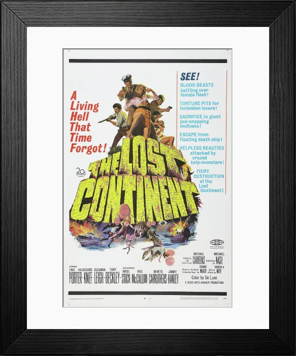 Framed Print : THE LOST CONTINENT, US poster, Eric Porter (top, in captain's hat), 1968