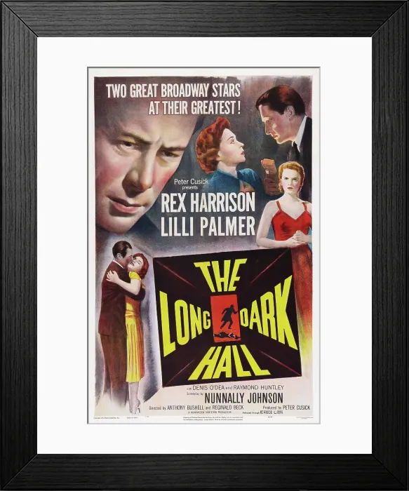 Framed Print : THE LONG DARK HALL, US poster art, top, from left: Rex Harrison, Lili Palmer, Anthony Dawson, Patricia Cutts; bottom left: Rex Harrison, Patricia Cutts, 1951