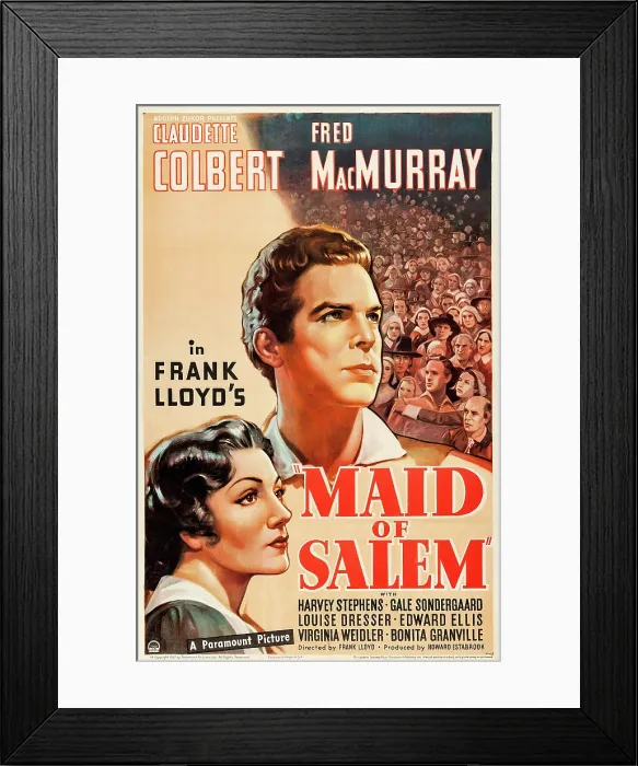 Framed Print : MAID OF SALEM, US poster art, from left: Claudette Colbert, Fred MacMurray, 1937 Framed Print : MAID OF SALEM, US poster art, from left: Claudette Colbert, Fred MacMurray, 1937