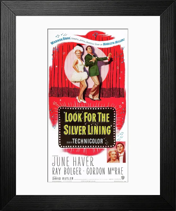 Framed Print : LOOK FOR THE SILVER LINING, top and bottom l-r: June Haver, Gordon MacRae on poster art, 1949