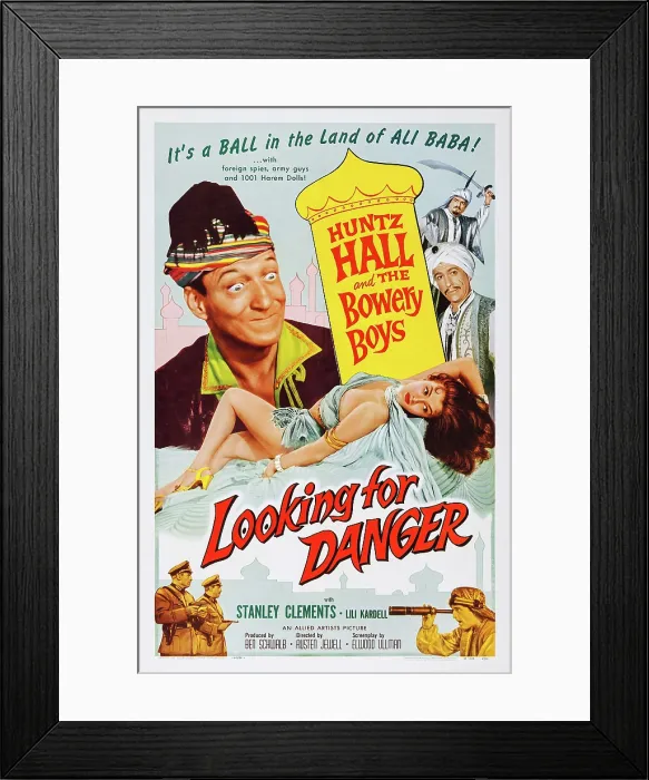 Framed Print : LOOKING FOR DANGER, top: Huntz Hall, bottom: Joan Bradshaw on poster art, 1957 Framed Print : LOOKING FOR DANGER, top: Huntz Hall, bottom: Joan Bradshaw on poster art, 1957