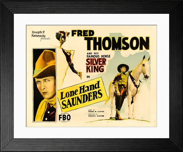 Framed Print : LONE HAND SAUNDERS, Fred Thomson (far left, man hanging off the cliff in upper center, and far right, with his horse, Silver King'), 1926 Framed Print : LONE HAND SAUNDERS, Fred Thomson (far left, man hanging off the cliff in upper center, and far right, with his horse, Silver King'), 1926