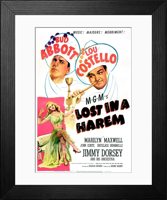 Framed Print : LOST IN A HAREM, US poster, Bud Abbott, Lou Costello, Marilyn Maxwell, 1944