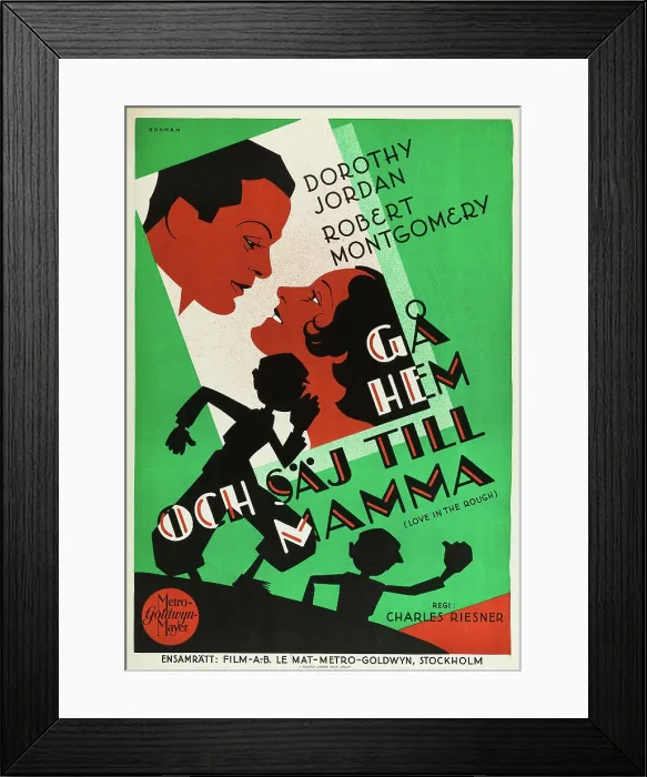Framed Print : LOVE IN THE ROUGH, (aka GA HEM OCH SAJ TILL MAMMA), l-r: Robert Montgomery, Dorothy Jordan on Swedish poster art, 1930