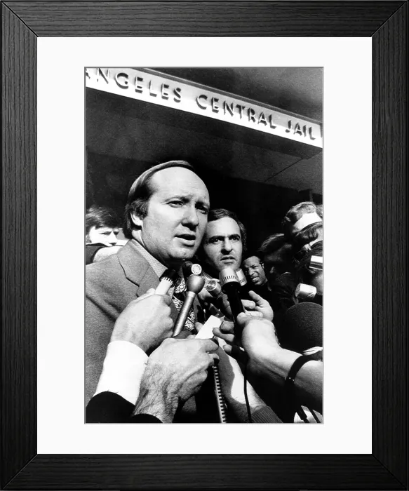 Framed Print : William Farr, Reporter, is released after spending 46 days in jail for refusing to reveal the source of material he wrote for the L.A