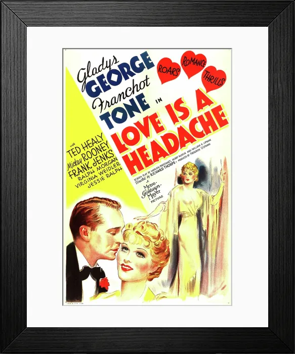 Framed Print : LOVE IS A HEADACHE, US poster art, from left: Franchot Tone, Gladys George, Gladys George, 1938 Framed Print : LOVE IS A HEADACHE, US poster art, from left: Franchot Tone, Gladys George, Gladys George, 1938