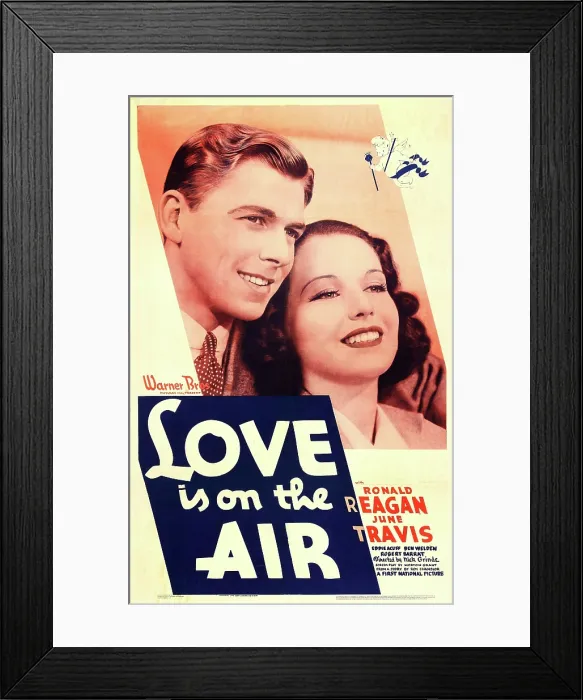 Framed Print : LOVE IS ON THE AIR, US poster art, from left: Ronald Reagan, June Travis, 1937 Framed Print : LOVE IS ON THE AIR, US poster art, from left: Ronald Reagan, June Travis, 1937
