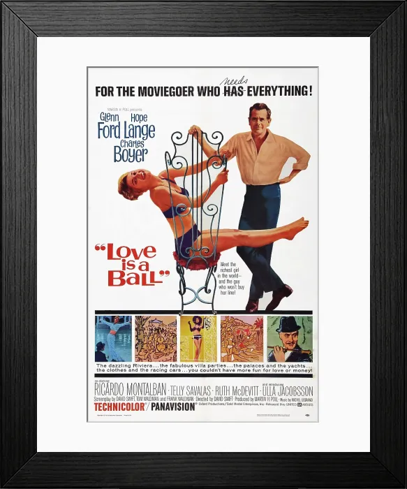 Framed Print : LOVE IS A BALL, US poster art, top from left: Hope Lange, Glenn Ford; bottom right inset: Charles Boyer, 1963