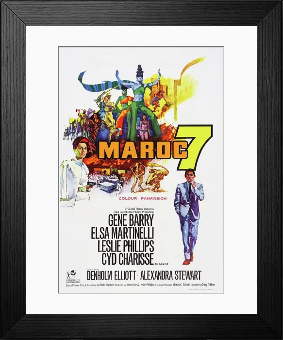 Framed Print : MAROC 7, US poster art, Cyd Charisse (gun), Gene Barry (right), 1967 Framed Print : MAROC 7, US poster art, Cyd Charisse (gun), Gene Barry (right), 1967