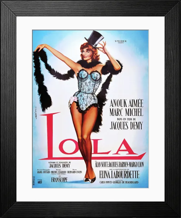 Framed Print : LOLA, French poster art, Anouk Aimee, 1961