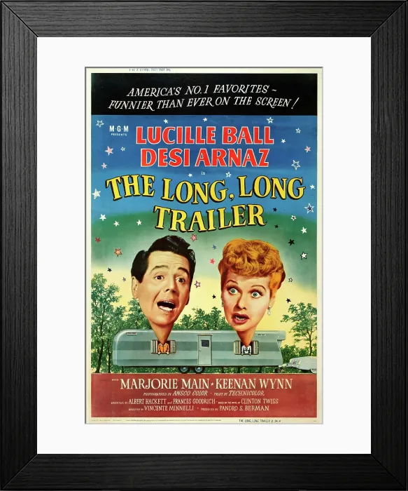 Framed Print : THE LONG LONG TRAILER, l-r: Desi Arnaz, Lucille Ball on poster art, 1954 Framed Print : THE LONG LONG TRAILER, l-r: Desi Arnaz, Lucille Ball on poster art, 1954