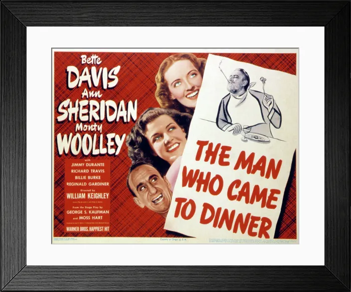 Framed Print : THE MAN WHO CAME TO DINNER, Jimmy Durante, Ann Sheridan, Bette Davis, Monty Woolley, 1942 Framed Print : THE MAN WHO CAME TO DINNER, Jimmy Durante, Ann Sheridan, Bette Davis, Monty Woolley, 1942