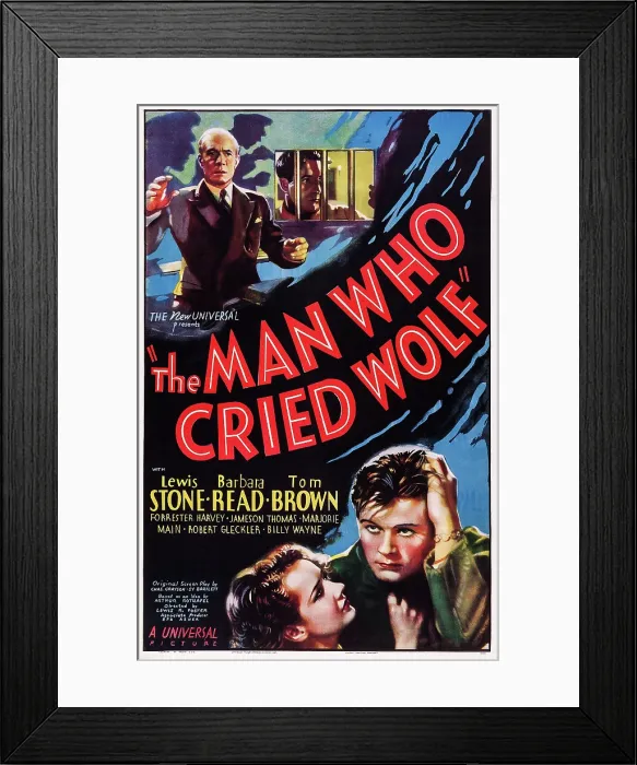 Framed Print : THE MAN WHO CRIED WOLF, US poster, Lewis Stone, Barbara Read, Tom Brown, 1937 Framed Print : THE MAN WHO CRIED WOLF, US poster, Lewis Stone, Barbara Read, Tom Brown, 1937
