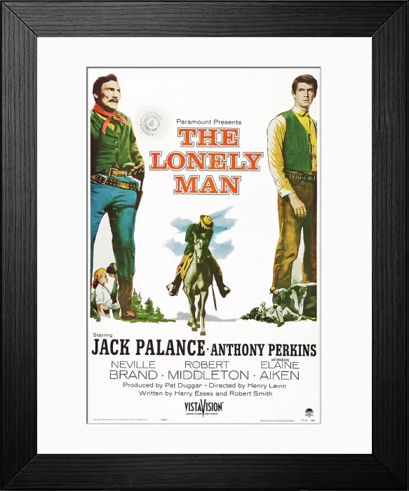 Framed Print : THE LONELY MAN, US poster art, from left: Jack Palance, Anthony Perkins, 1957 Framed Print : THE LONELY MAN, US poster art, from left: Jack Palance, Anthony Perkins, 1957