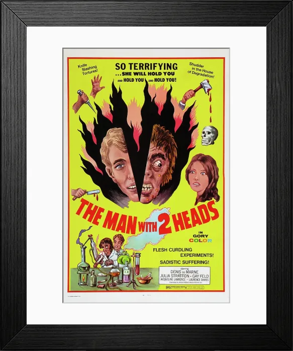 Framed Print : THE MAN WITH TWO HEADS, (aka THE MAN WITH 2 HEADS), U.S. poster, Dennis De Marne (center), 1972