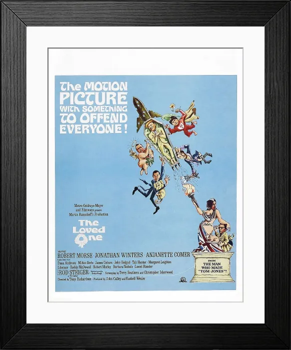 Framed Print : THE LOVED ONE, US poster art, top clockwise from bottom left: Roddy McDowall, Jonathan Winters, John Gielgud, Robert Morse, Liberace, bottom from left: Anjanette Comer Framed Print : THE LOVED ONE, US poster art, top clockwise from bottom left: Roddy McDowall, Jonathan Winters, John Gielgud, Robert Morse, Liberace, bottom from left: Anjanette Comer