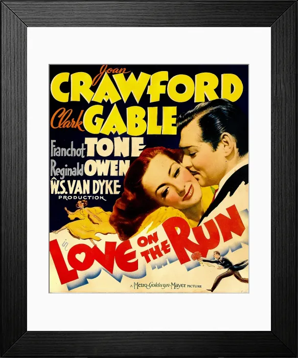 Framed Print : LOVE ON THE RUN, from left: Joan Crawford, Clark Gable on window card, 1936 Framed Print : LOVE ON THE RUN, from left: Joan Crawford, Clark Gable on window card, 1936