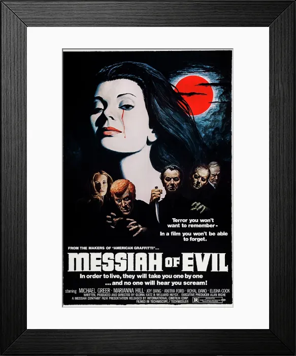 Framed Print : MESSIAH OF EVIL, (aka REVENGE OF THE SCREAMING DEAD; THE SECOND COMING; DEAD PEOPLE), US poster art, Marianna Hill, Anitra Ford, Michael Greer, Royal Dano, Elisha Cook Jr, 1973 Framed Print : MESSIAH OF EVIL, (aka REVENGE OF THE SCREAMING DEAD; THE SECOND COMING; DEAD PEOPLE), US poster art, Marianna Hill, Anitra Ford, Michael Greer, Royal Dano, Elisha Cook Jr, 1973