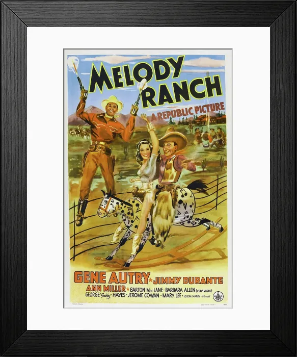 Framed Print : MELODY RANCH, Us poster art, from left: Gene Autry, Ann Miller, Jimmy Durante, 1940 Framed Print : MELODY RANCH, Us poster art, from left: Gene Autry, Ann Miller, Jimmy Durante, 1940
