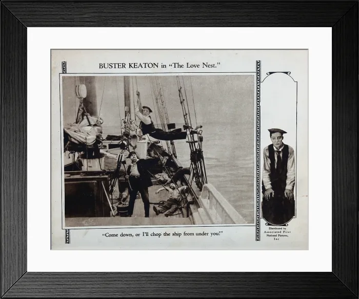 Framed Print : THE LOVE NEST, lobbycard, Joe Roberts (with axe), Buster Keaton (top), 1923 Framed Print : THE LOVE NEST, lobbycard, Joe Roberts (with axe), Buster Keaton (top), 1923
