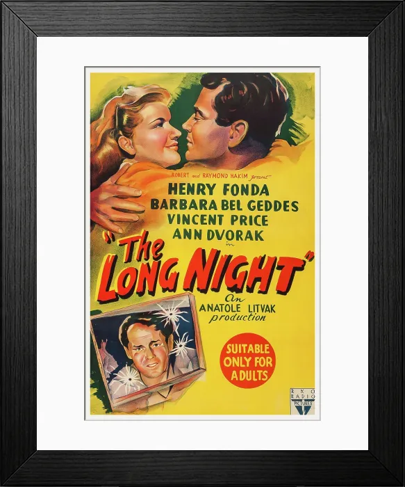 Framed Print : THE LONG NIGHT, US poster art, top, from left: Barbara Bel Geddes, Henry Fonda, 1947 Framed Print : THE LONG NIGHT, US poster art, top, from left: Barbara Bel Geddes, Henry Fonda, 1947
